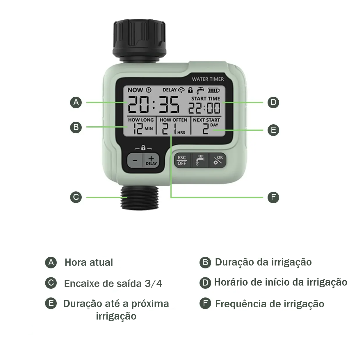 Temporizador de Água Inteligente para Jardim AquaTimer Pro
Temporizador de Água Inteligente para Jardim AquaTimer
Temporizador de Água Inteligente para Jardim
Temporizador de Água Inteligente
Temporizador de Água
Irrigador para Jardim
irrigador inteligente
Irrigador Automático
Irrigador
casa e jardim
Sistema de Irrigação
Ferramentas