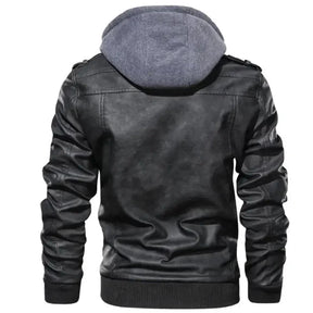 Jaqueta de Couro Masculina com Capuz