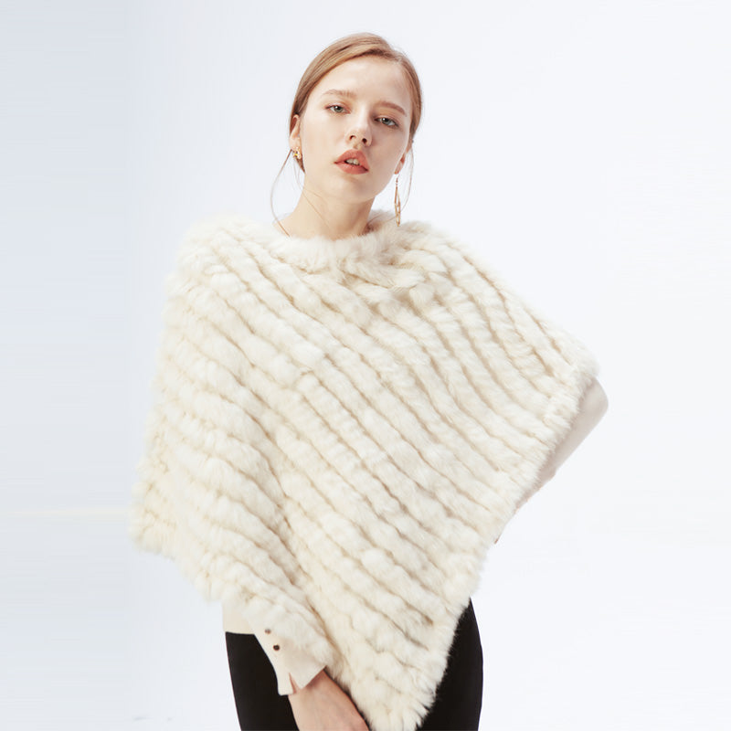 Poncho Feminino Luxuoso de Pele de Coelho LuxuryFur