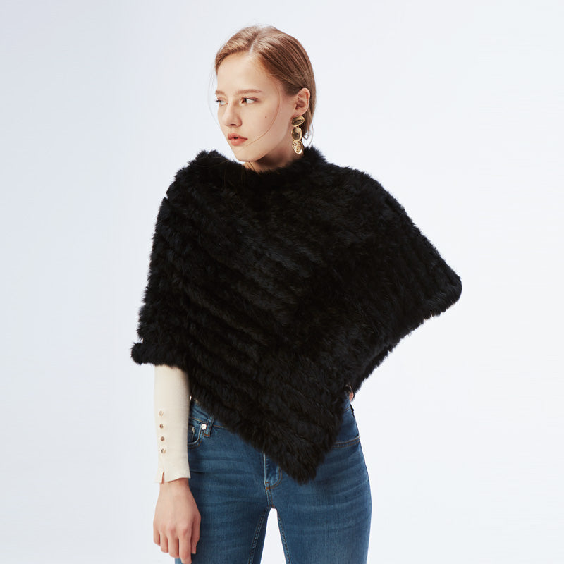 Poncho Feminino Luxuoso de Pele de Coelho LuxuryFur